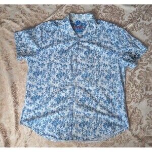 ROBERT GRAHAM Blue Fuzzy Floral Pattern Short Sleeve Size XL